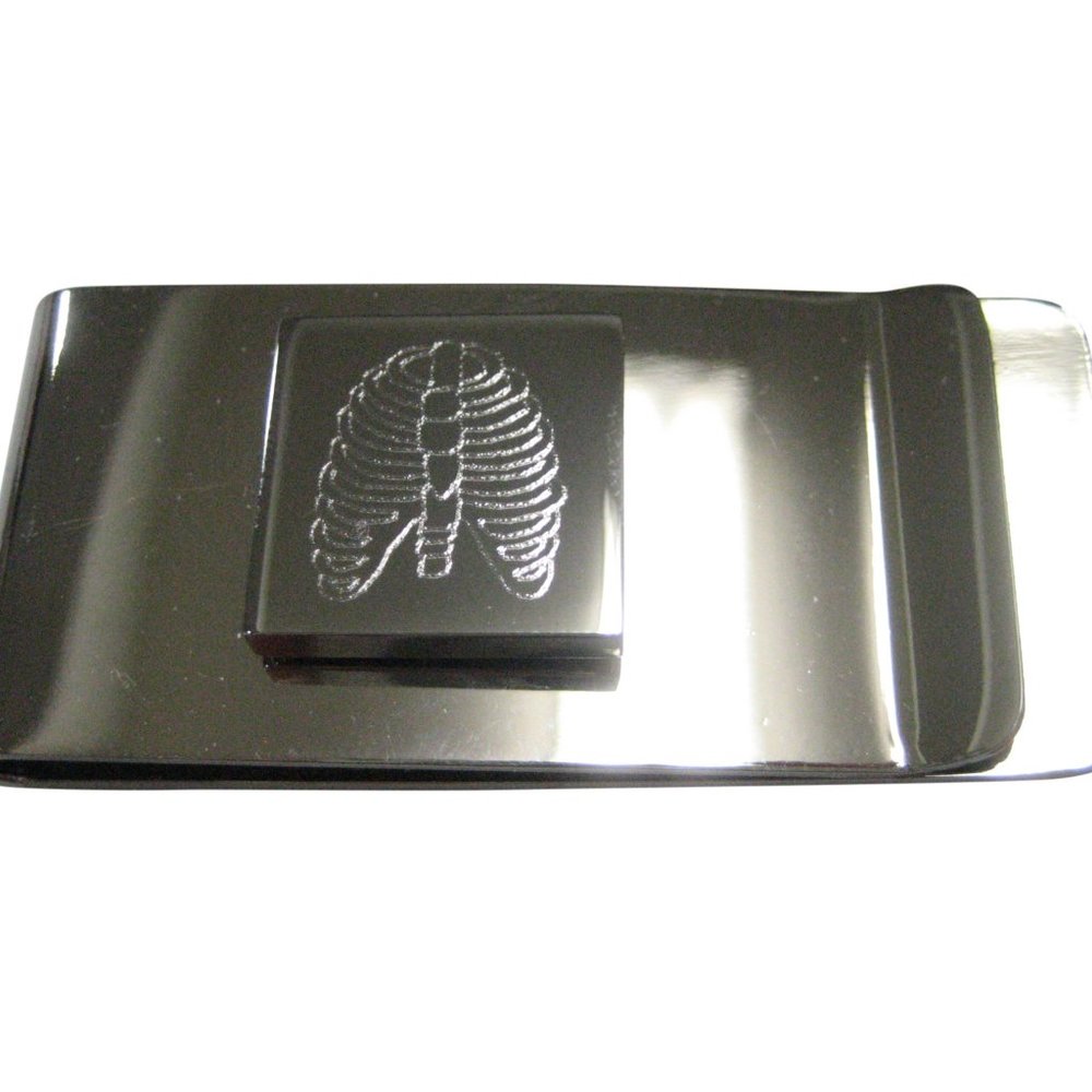 Silver Toned Square Etched Anatomical Rib Cage Money Clip